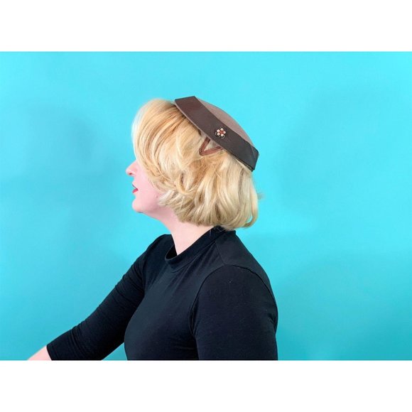 Vintage 1950s Brown Hat Tweed Neumann Endler Textured Wool Beret - Picture 2 of 10